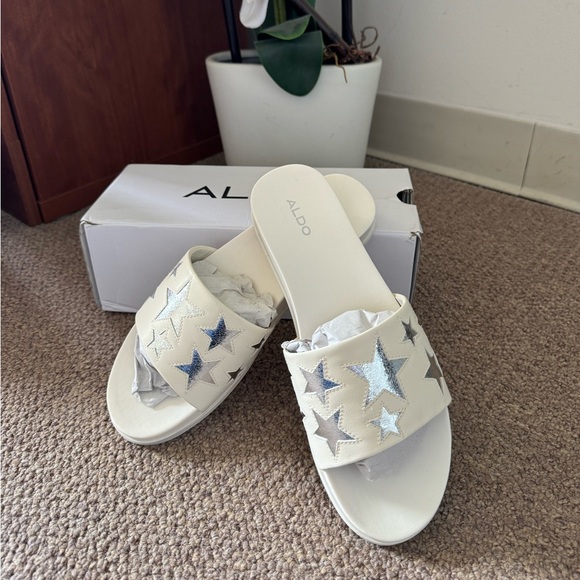 ***NEW WOT***Womens Aldo Estrellas Star Slide Sandals, White US 10 - Picture 1 of 5